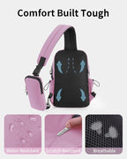 ECOHUB Crossbody Bags for Women Men, Anti-Theft RFID Blocking Roomy Sling Backpack with Sturdy SBS Zippers Water Resistant Chest Shoulder Bag Daypack with 9 Pockets Casual Outdoor Hiking, Pink