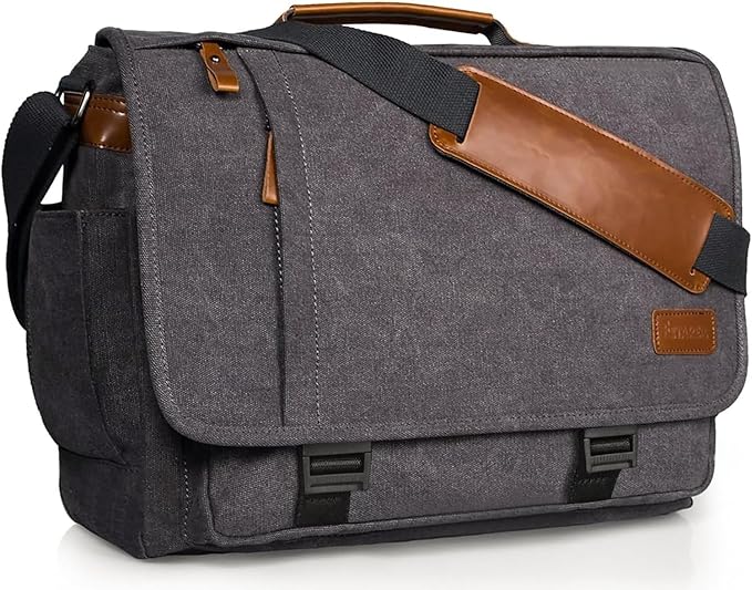 ESTARER Computer Messenger Bag 15-15.6 inch, Laptop Work Bag Briefcase for Bussiness/College/Travel, Water-resistant Canvas Shoulder Satchel, Grey