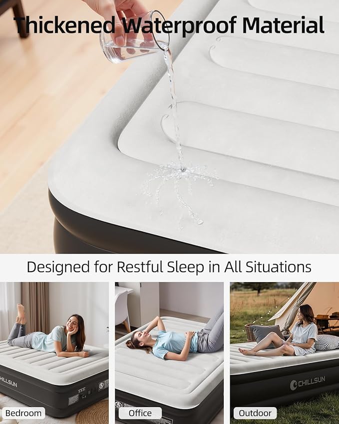 CHILLSUN 2025 Upgraded Twin Air Mattress with Built in Pump, 3 Mins Quick Self-Inflation Inflatable Airbed, Comfortable Top Surface Blow Up Mattress for Home Portable Camping Travel