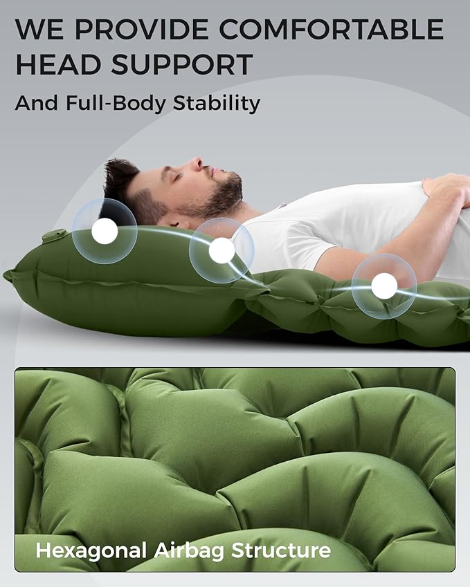 KingCamp Sleeping Pad for Camping, Ultralight Connectable Inflatable Sleeping Pad Camping Mattress with 6.3" Built-in Pillow & Foot Pump for Backpacking Hiking Tent Cot