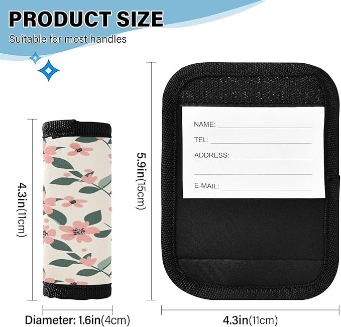 Qilmy Fresh Style Floral Fragments Luggage Handle Wrap 4Pack Luggage Identifiers Tag Comfort Handle Grips Cover for Stroller Suitcase Bag Airplane Travel Accessories1500