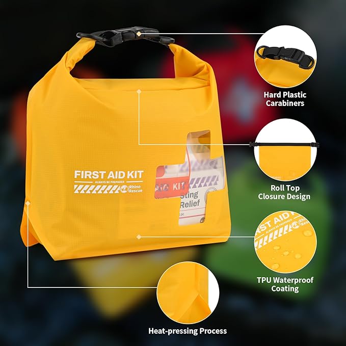 RHINO RESCUE Waterproof Boat First Aid Kit, Lightweight Boat Accessories Dry Bag, Emergency Marine Survival Supplies for Outdoor Kayak, Fishing, Floating, Swimming, Beach & Camping (Orange)