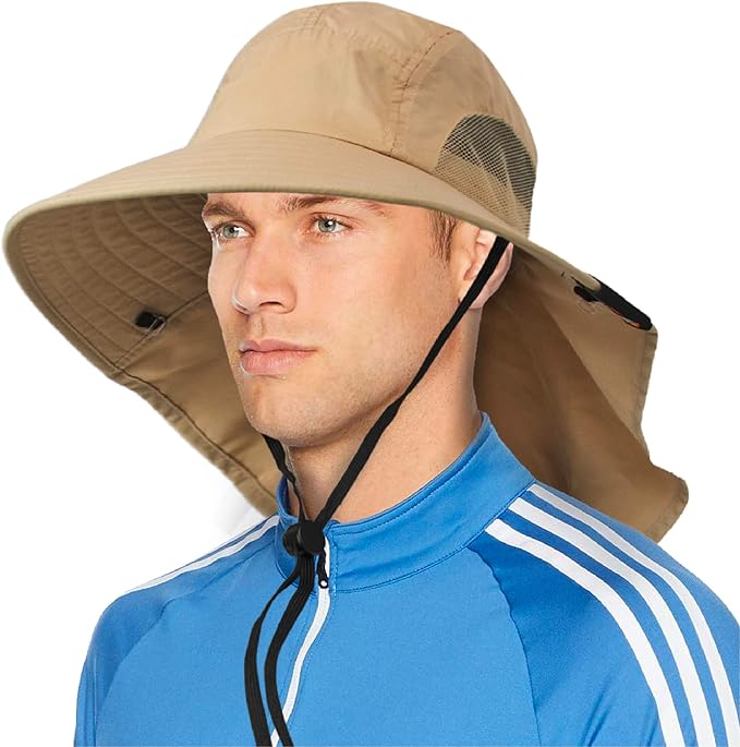 SUN CUBE Wide Brim Sun Hat with Neck Flap, UPF50+ Hiking Safari Fishing Hat for Men Women, Sun Protection Beach Hat