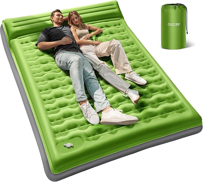 OGERY Sleeping Pad for Camping, 6" Extra-Thick Reinforced Camping Sleeping Pad with Pillows & Built-in Foot Pump, Ultralight Self Inflating Air Mattress Mat for Tent Hiking Essentials Gear