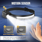 BIAT LED Headlamp Rechargeable 3PCS, 230° Wide Beam Headlight with Motion Sensor, 90° Rotation and Removable Head Lights for Forehead, 5Mode Head Lamp for Adults, Camping Essentials Gear for Hiking