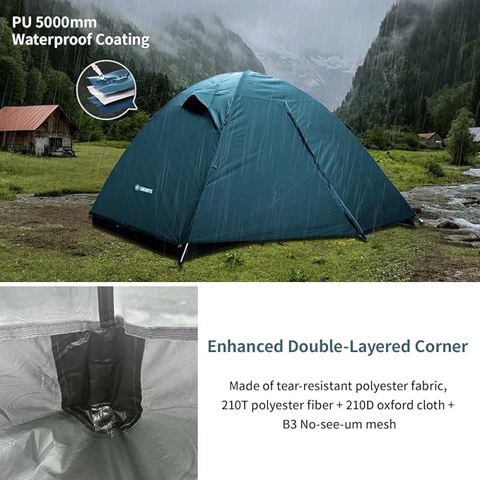 Backpacking Tent for Camping 2/3/4 Person Hiking Ultralight Tent for Waterproof Windproof Outdoor Tents Easy Setup Two Doors Double Layer Lightweight Instant Tents