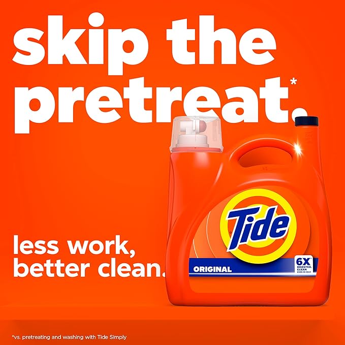 Tide Liquid Laundry Detergent, Original Scent, 125 fl oz, 100 Loads, Boosted Clean Even in Cold Water with Concentrated Washing Soap