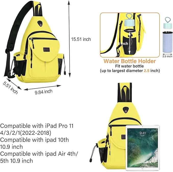 MOSISO Sling Backpack,Canvas Crossbody Hiking Daypack Bag with Anti-theft Pocket, Yellow