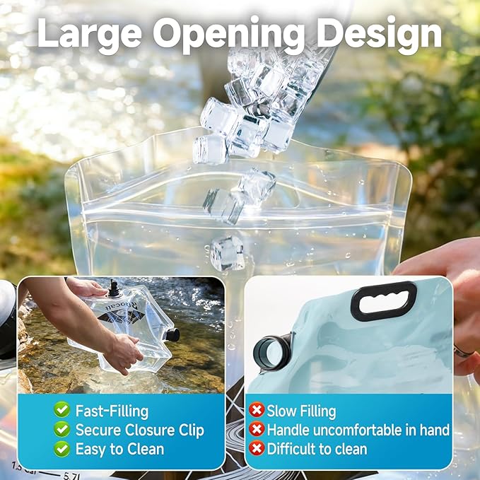 Rocalt 2 Pack Collapsible Water Bag, 2.1Gallon Water Storage Bag, BPA Free Emergency Drinking Camping Water Container for Hiking, Travel, Survival & Outdoor