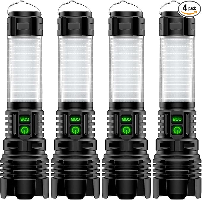 Hoxida Camping Lanterns Flashlight Rechargeable High Lumens- 2000 Meters Long Beam Super Bright LED Flashlight, Waterproof Camping Tent Lights 5 Modes, Zoomable Handheld Flashlight Lantern 4pcs