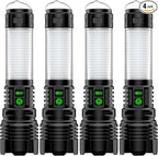 Hoxida Camping Lanterns Flashlight Rechargeable High Lumens- 2000 Meters Long Beam Super Bright LED Flashlight, Waterproof Camping Tent Lights 5 Modes, Zoomable Handheld Flashlight Lantern 4pcs