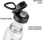 Fanhaw 32 oz Clear Water Bottle with Fast-Flow Spout Lid, BPA-Free Tritan, Wide Mouth, Leakproof, Reusable Bottle for Gym, School, Office, Travel (Clear&Black)