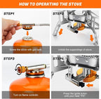 Odoland 3500W/6800W Windproof Camp Stove Camping Gas Stove with Fuel Canister Adapter, Piezo Ignition, Carry Case, Portable Collapsible Stove Burner for Outdoor Backpacking Hiking and Picnic