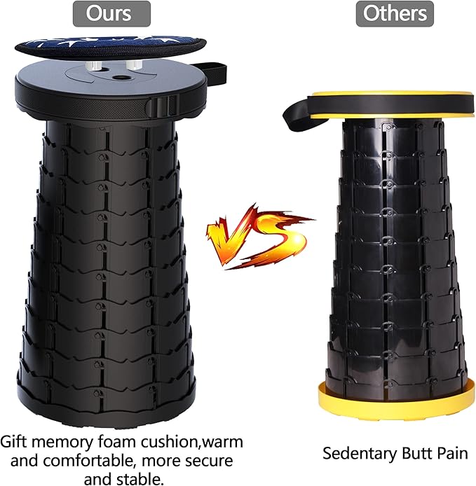 ALEVMOOM Upgraded Collapsible Stool with Cushion & Carry Bag, 500lbs Max Weight Portable Telescoping Stool, More Sturdy Lightweight Retractable Seat Folding Chair for Camping & Outdoors