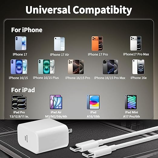 Fast Charger iPhone 17/16/15,2Pack 40W USB C Wall Charger Block 10FT USB C to C Fast Charging Cable Cord 40W Plug Quick Apple Chargers for iPhone 17 Pro Max/17 Air/16 Pro/15Pro/Plus,iPad Pro/Air/Mini
