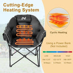 Slsy Heated Camping Chair with Headrest Pad, Oversized Heated Chair Outdoor Sports, Heated Camp Chair Seat Supports 500 lbs, Heating Folding Chair for Camping, Patio, Picnic