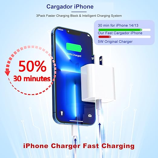 [Apple MFi Certified]Long iPhone Fast Charging Cable,3Pack 20W Phone Charger USB C Charger Block Plug+6Foot Type C to Lightning Cord for iPhone 14/Pro/Pro Max/Plus/13/12/11/XS/XR/X/SE2022/iPad/AirPods