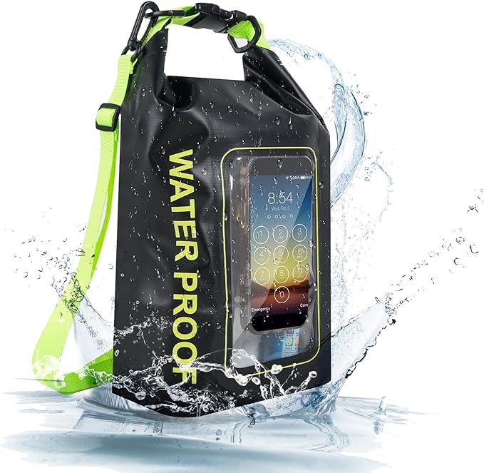 IP68 Waterproof Dry Bag, 2L - Roll Top Waterproof Pool Bag，Dry Bags for Kayaking Waterproof-w/Phone Pouch,Large Waterproof Phone Pouch,Boating & Kayak Accessories Camping (Black 5L)