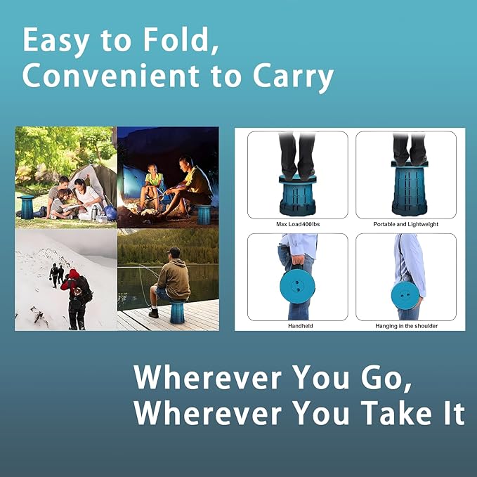 Portable Telescoping Stool, Retractable Folding Stool for Camping Garden Fishing Hiking Travel BBQ, Adjustable Collapsible Stools (Gradient Blue)