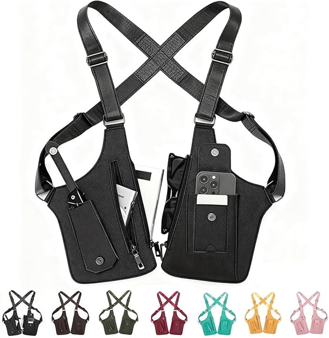 Double Shoulder Armpit Bag, Multi-pocket Anti-Theft Double Shoulder Bag for Travel and Daily Use, djustable Underarm Backpack (Black)