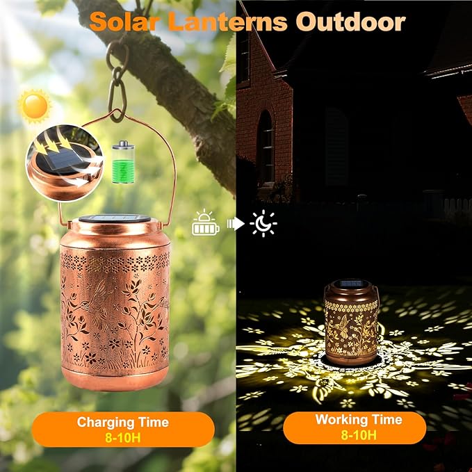 Solar Lanterns Outdoor Waterproof, Hummingbird Garden Decor for Yard Porch Lawn Patio Pathway, Hanging Solar Lights Birthday Gifts for Women Mom Grandma Sister Friend