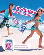 Kids Snorkel Mask, Full Face Snorkel Mask for Kids 4-16, Foldable Snorkeling Gear for Kids Snorkeling Set for Swimming Pool Toys, Dry Top, Anti-Leak/Anti-Fog /180° HD View/Portable Bag