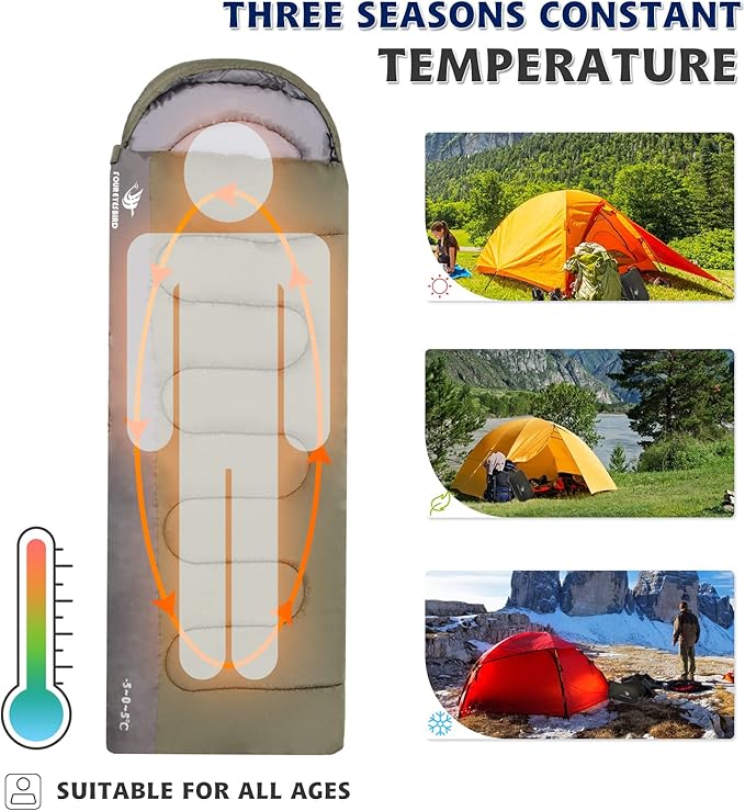 Sleeping Bag for Adults & Kids,Waterproof Lightweight Backpacking Sleeping Bags, Envelope Hooded 3 Season for Camping Hiking Outdoor Travel
