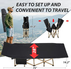 Folding Camping Cot for Sleeping, Portable Cots for Adults, Heavy Duty Cot Bed 550LBS(Max Load), Extra Wider Cots with Large Pocket for Outdoor, Office, Beach