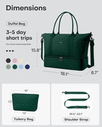 HOTOR Travel Duffel Bag - Weekender Bags for Women, Gym Tote Bags with Shoe Compartment, Carry On Overnight Bag with Toiletry Bag for Travel Essentials Travel Accessories, Dark Green, 15.8"×18.1"×8.7"