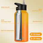HASLE OUTFITTERS 32 oz Insulated Water Bottle Stainless Steel Double Walled Vacuum Sports Water Bottle with 2 Lids (Straw and Spout Lid) for Gym Camping Hiking(Yellow Orange Gradient,1)