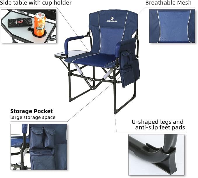 ROCK CLOUD Folding Camping Chair with Storage Pocket and Side Table Compact Portable Camp Chairs Outdoor for Camp Lawn Hiking Fishing Sports