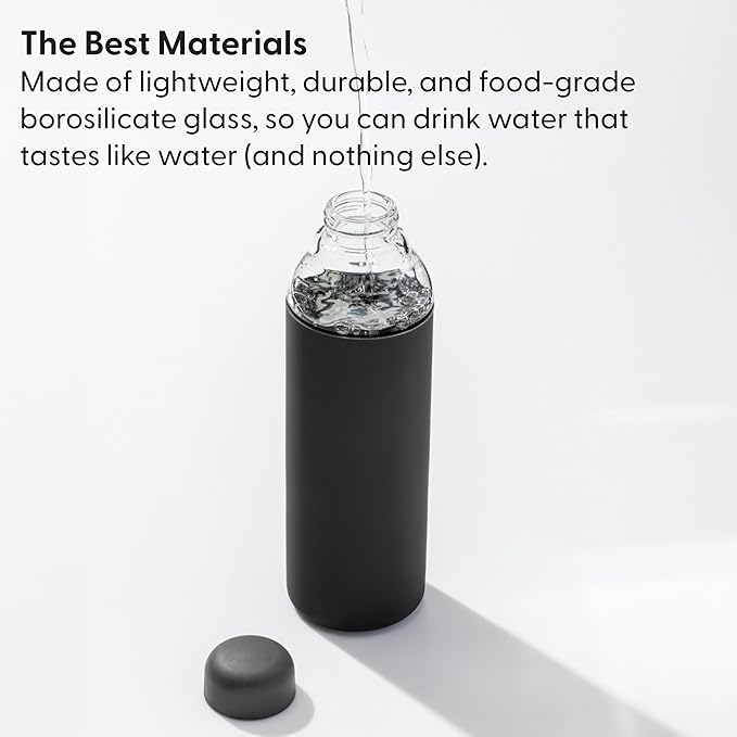 W&P Porter Glass Water Bottle w/ Protective Silicone Sleeve | Terazzo Cream 20 Ounces | On-the-Go | Reusable Bottle for Coffee, Tea and Water | Portable