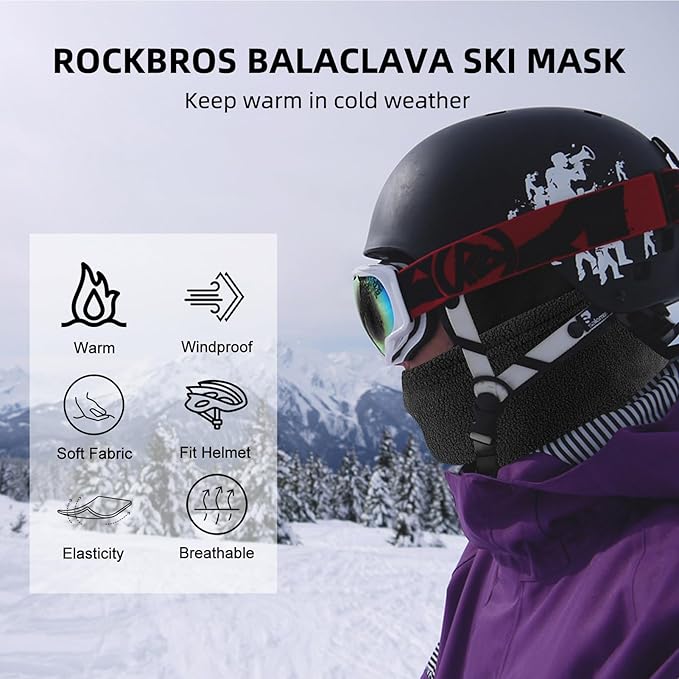 ROCKBROS Cold Weather Balaclava Ski Mask for Men Windproof Thermal Winter Scarf Mask Women Neck Warmer Hood for Cycling