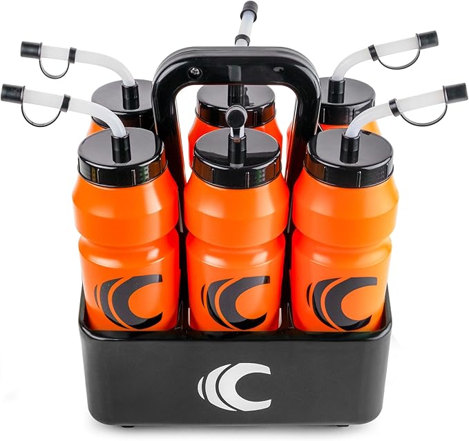 Cannon Sports 1 Liter Sports Water Bottle, BPA-Free, 34oz Capacity, Large Mouth, 2 lids (Straw & Squeeze) with Carrier, Great For Helmet Sports Such As Hockey, Lacrosse, Football, Boxing (Orange)