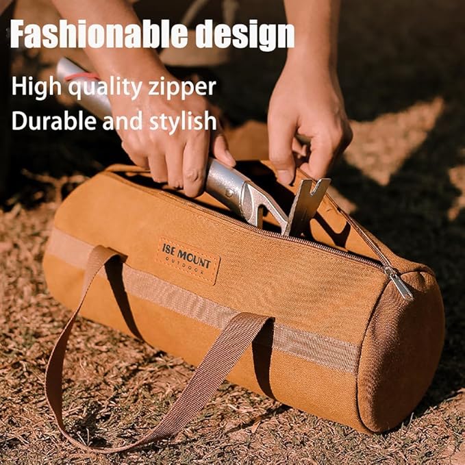Tent Stakes Bag,Canvas Camping Storage Bags Essentials Accessories Tools Hiking Hunting Gear（Brown 40CM）