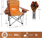 TIMBER RIDGE Oversized Folding Camping Chair for Adults, Support 550 LBS Heavy Duty with Cup Holder Side Pocket for Camp, Lawn, Picnic, Oange, 2 Pack