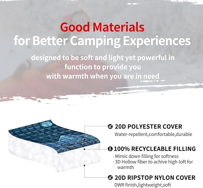 zzlamb Camping Blanket, Outdoor Lightweight Travel Blanket Puffy Portable Down Alternative, Windproof Warm Cloak with Snaps, Cozy Quilt Backpacking Picnic RV Plane Car Hammock Beach Climbing