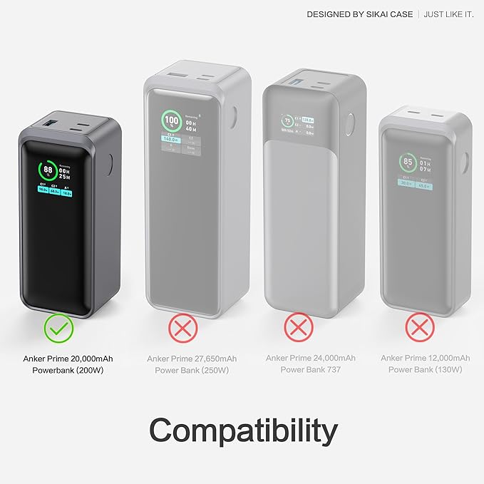 Silicone Case for Anker Prime Power Bank 20,000mAh 200W 1/4-inch nut hole, TF/SM card storage Reserved Only Compatible with Anker 200W Prime Power Bank Protective Cover Dustproof Soft (Gray)
