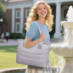 Tote Bag for Women Puffer Work Tote Handbag Large Quilted Nurse Bag with Zipper for Travel
