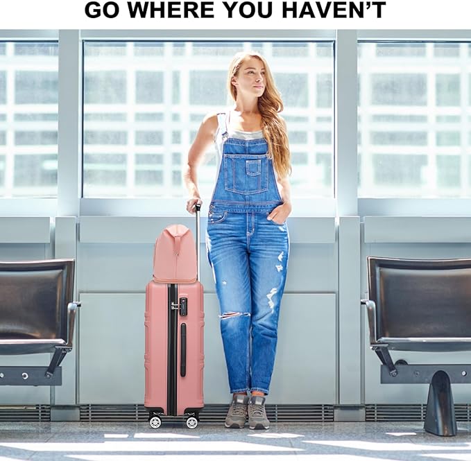 Kono Luggage Set 4 Piece Carry On Hardside Luggage with TSA Lock Spinner Wheels Carry On Suitcase Nude/Rose Pink