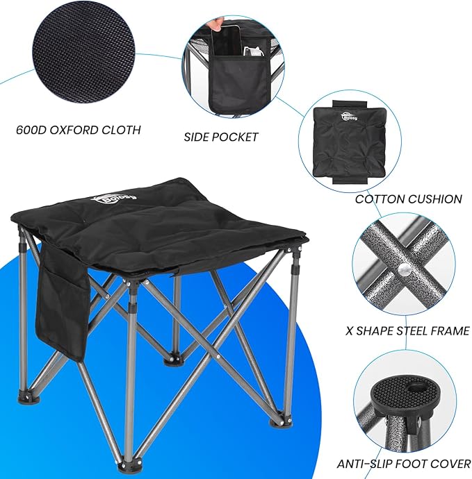 Bolosy 2 Pack Camping Stool with Removable Padded Folding Outdoor Stool Camping Stool Padded Oversized Ottoman Camping Chair Foot Rest Camp Stool Folding Stools