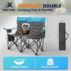 Oversized High-Back Camping Chairs with Pillow, Dual Cup Holders & Cooler Bag - Heavy Duty Foldable Outdoor Chair for Adults4PC (1, BLUEGREY-3PC -Set)