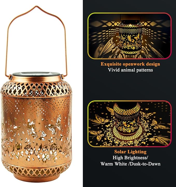 Butterfly Solar Lanterns Outdoor Waterproof Women Birthday Gifts for Mom Grandma Sister Garden Decor Metal Hanging Solar Lights for Yard Patio Backyard Lawn Porch Decorations