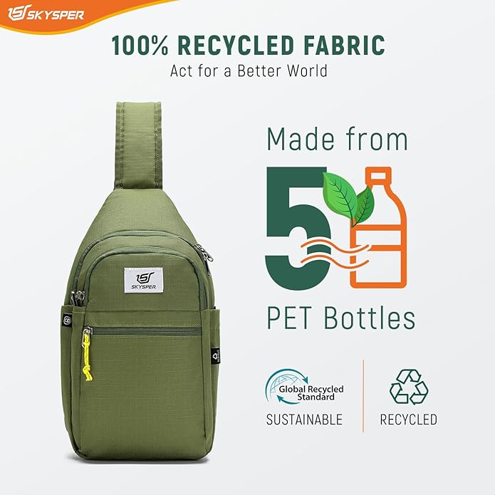 SKYSPER Sling Bag RFID Anti-Theft Crossbody Bag Recycled Travel Cross Body Bag Shoulder Sling Daypack