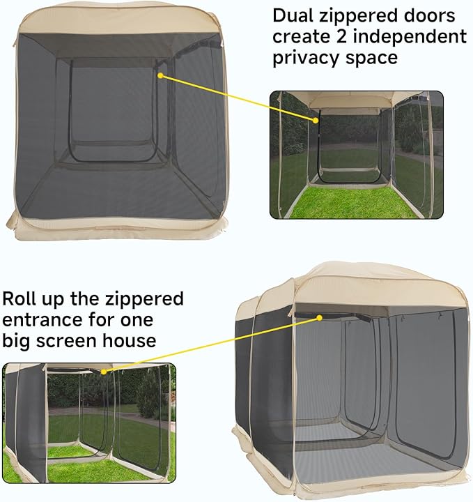 Alvantor Screen House Gazebo, 6-10-15 Person Pop Up Igloo Screened Canopy Tent with Mosquito Netting Sides, Instant UV Resistant Sun Shelter for Garden, Patio, Backyard