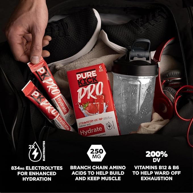 PURE KICK PRO Hydration Electrolyte Drink Mix, Pineapple Coconut & Strawberry Ice Pop, 12 Packets