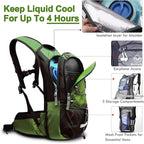 Insulated Hydration Backpack Pack with 3L BPA Free Leak Proof Water Bladder, Large Storage Lightweight Hiking Daypack with Waist Pouches & Cooler Layer, for Running, Biking, Camping, Festival