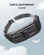 WATERFLY Small Crossbody Fanny Pack: 5 Pocket Slim Lightweight Waist Belt Hip Bag for Women Men Water Resistant Chest Pouch for Travel Hiking Running Walking Fit All Phones - Gray