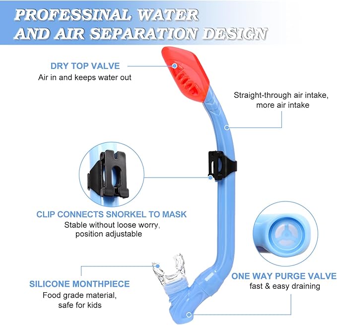 Kids Snorkel Set Dry Top Snorkeling Gear for Kids Youth Boys Girls Junior Age 5-15,Tempered Glass Swimming Diving Mask and Snorkel Set 180 Degree Panoramic View