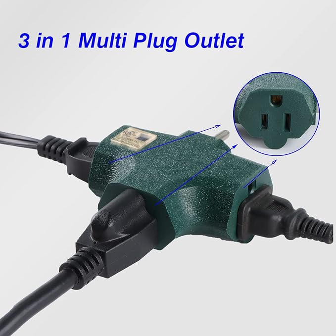 3 Outlet Adapter [UL Listed] 3 Way Outlet Splitter - 3 T-Shaped Adapter Outdoor Power Splitter Grounded Wall Tap Adapter Heavy Duty (4, green)